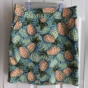 Talbots Petite Pineapples Pencil  Skirt Blue & Green w/Multi Colors Size 4P